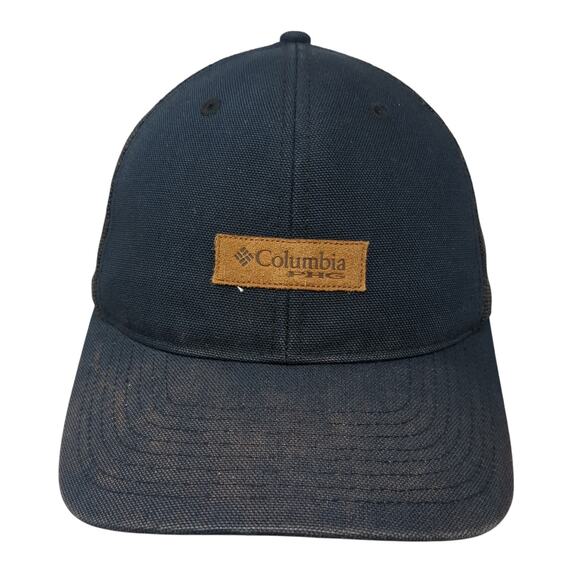 Columbia PFG Leather Patch Snapback Trucker Hat Blue One Size Mesh Back - Picture 1 of 8